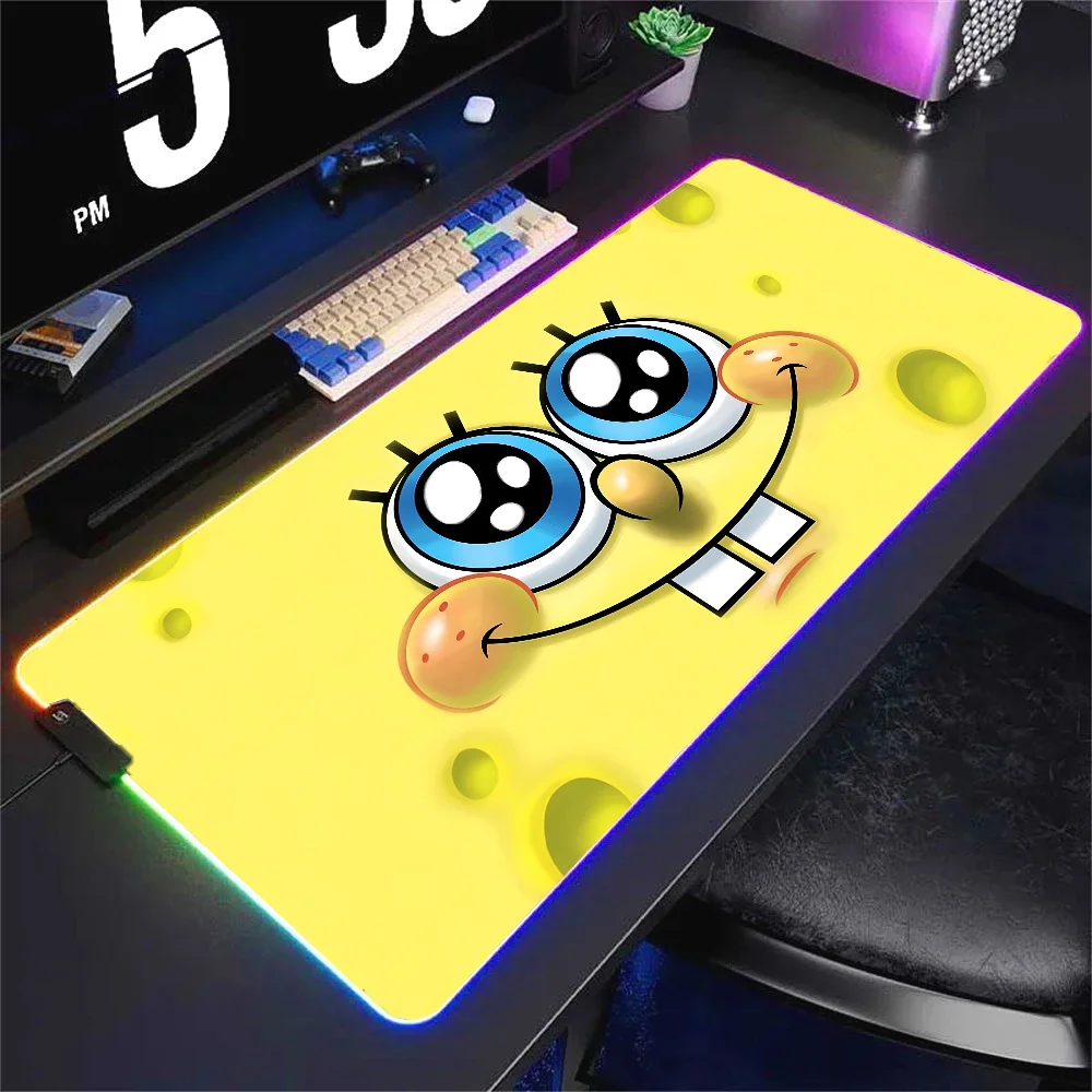 anime S-SpongeBob  Mousepad XXL RGB Gaming Mouse Pads HD Black Gamer Accessories Large LED