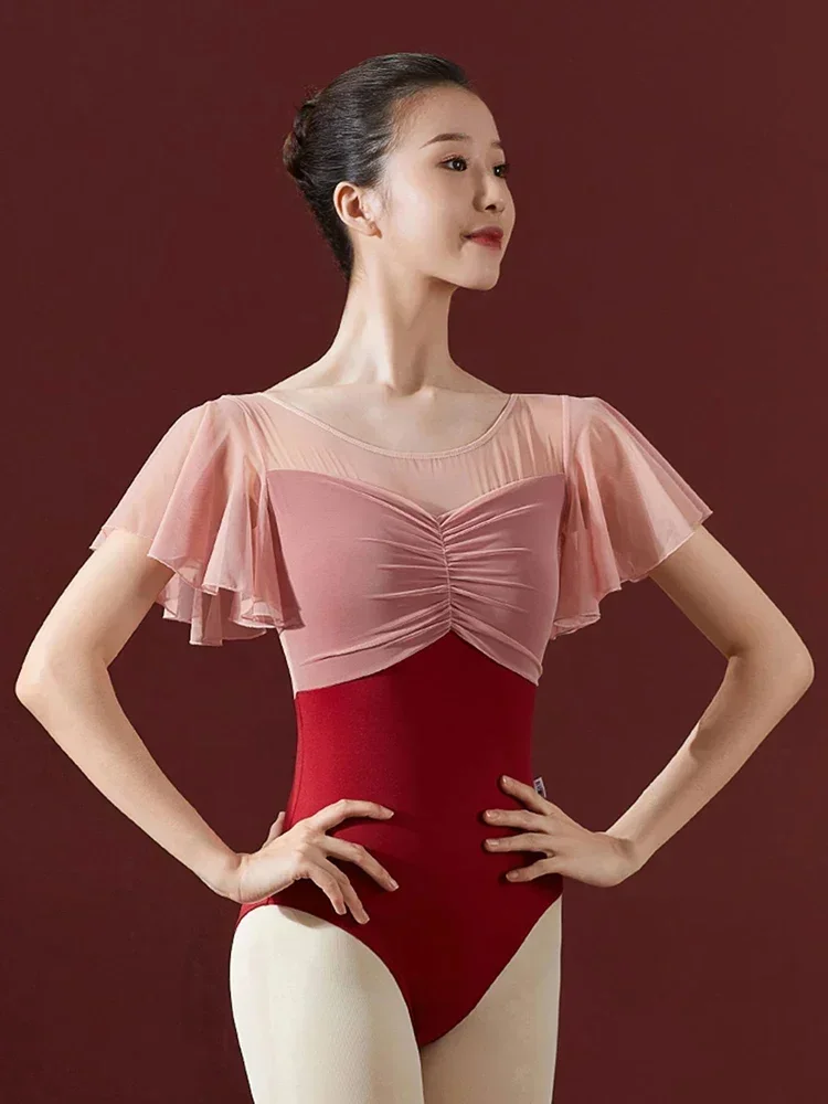 فستان رقص نسائي صيفي للكبار فستان تدريب باليه بأكمام قصيرة بدلة رقص من قطعة واحدة بدلة للجسم #3