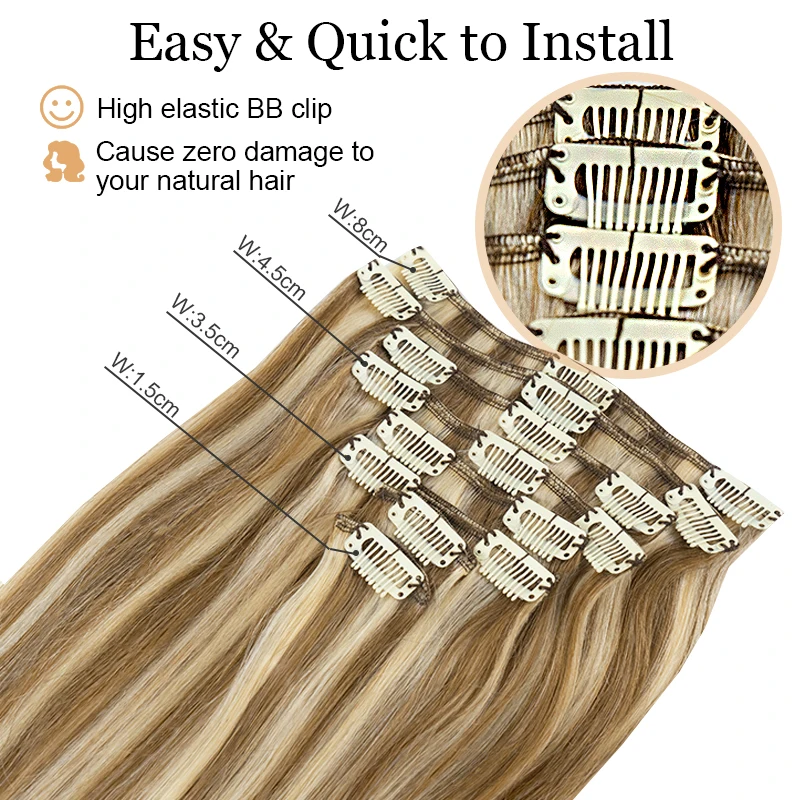 クリップインヘアエクステンション 本物の人毛 18インチ 100g 6ピース 人毛エクステンション クリップイン 各種カラー レミーヘア 編み込み 女性用