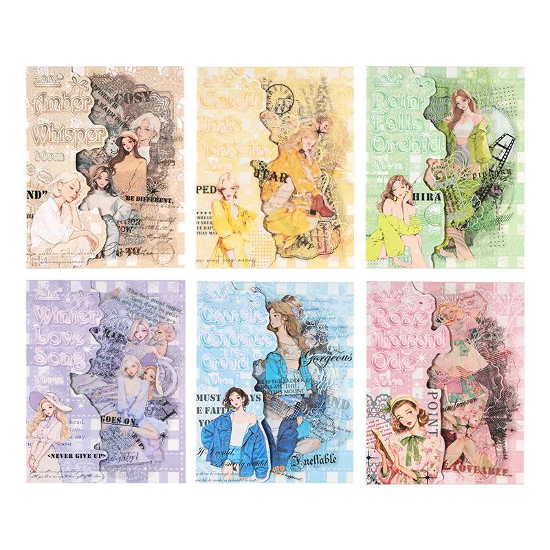 Paquete de 10 hojas de pegatinas para manual de paisaje de personajes crepusculares de la mañana temprana, pegatinas Vintage para manual