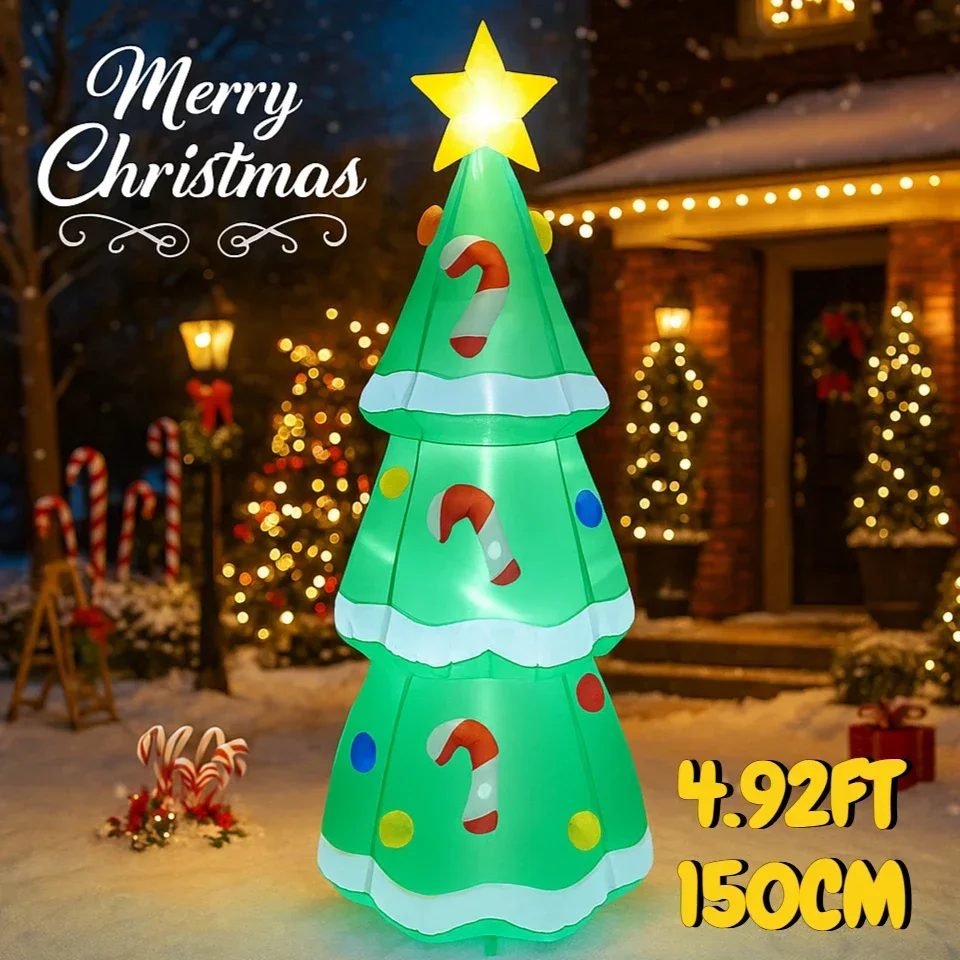4,9 Fuß Weihnachtsbedarf, Heimdekoration, Hof, Party-Dekoration, aufblasbarer Weihnachtsbaum, Zuckerstangen, Baubles, Spielzeug, festliches Geschenk, LED-Beleuchtung