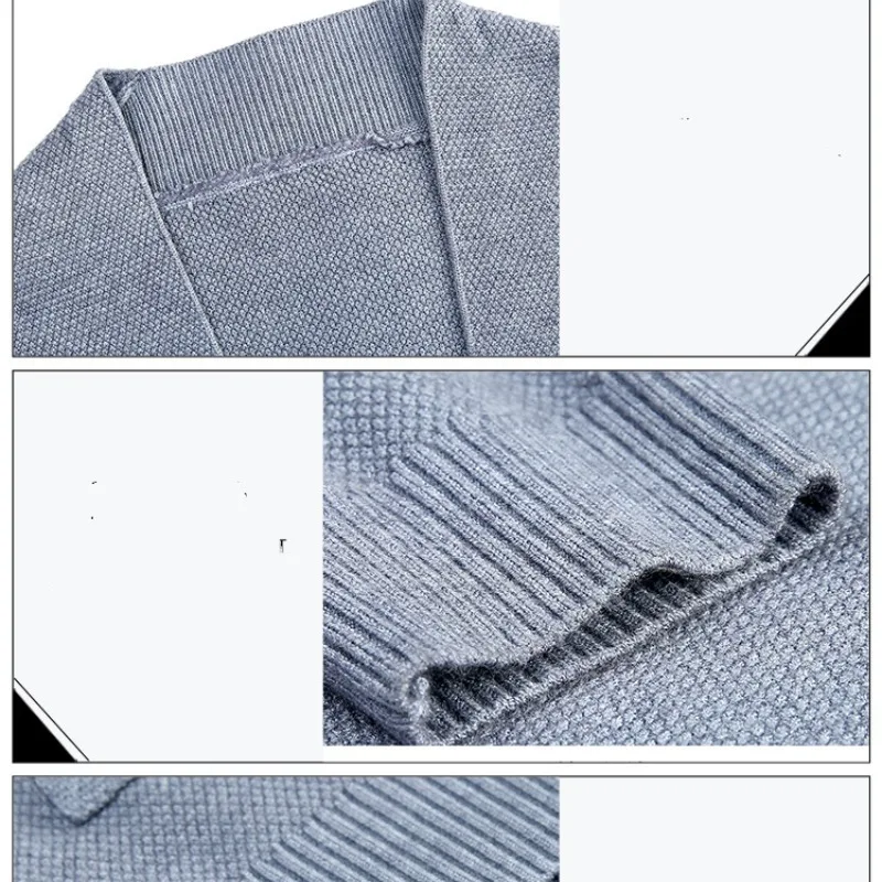 2023 Spring and Autumn Men\'s Knitted Cardigan Solid Color Buckle Free Long Sleeve Pocket Screw Thread Sweater Coat Fashion  Tops