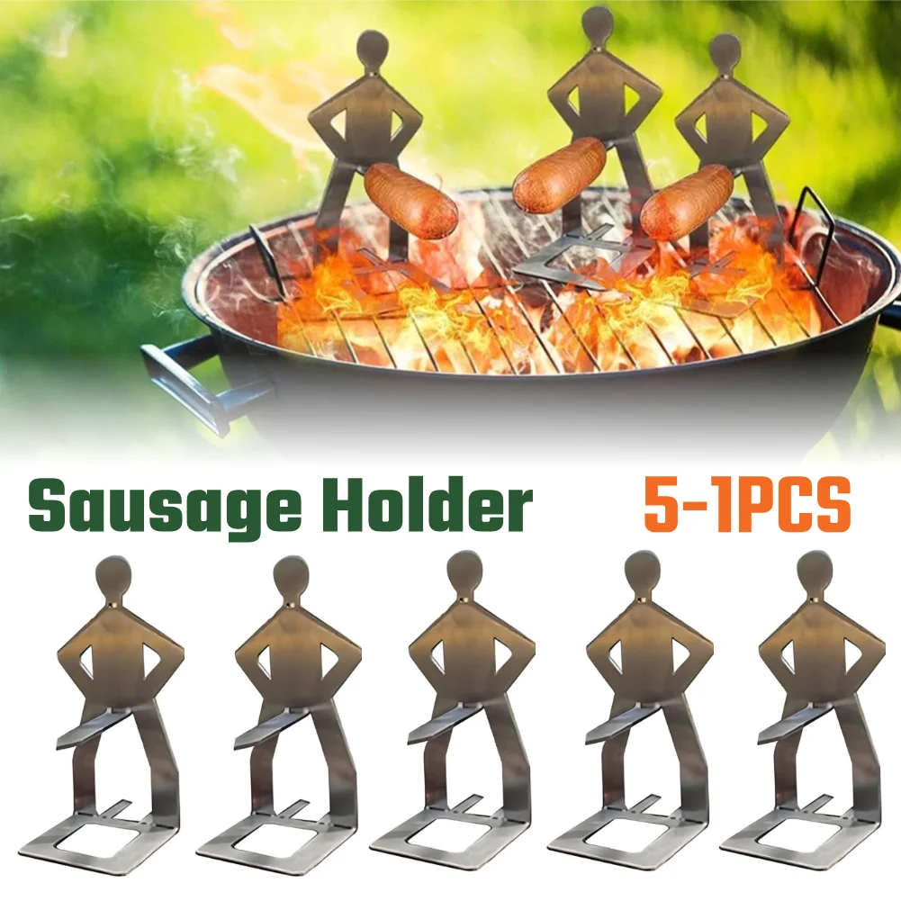 Funny Outdoor BBQ Sausage Holder Stainless Steel Portable Camping Backpack Rack Man Sausage Rack for BBQ Camping Spring Trip