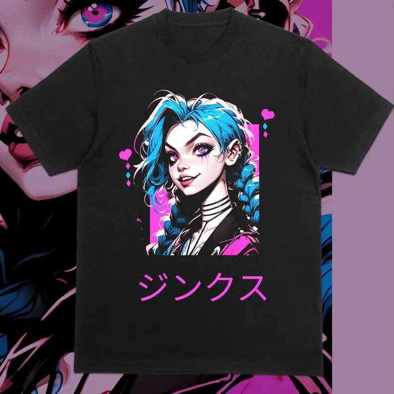 Arcane Jinx, Japanese Style, Powder, Fanart, Jinx Arcane Shirt, Anime-Inspired Shirt, Cute Gaming Tee