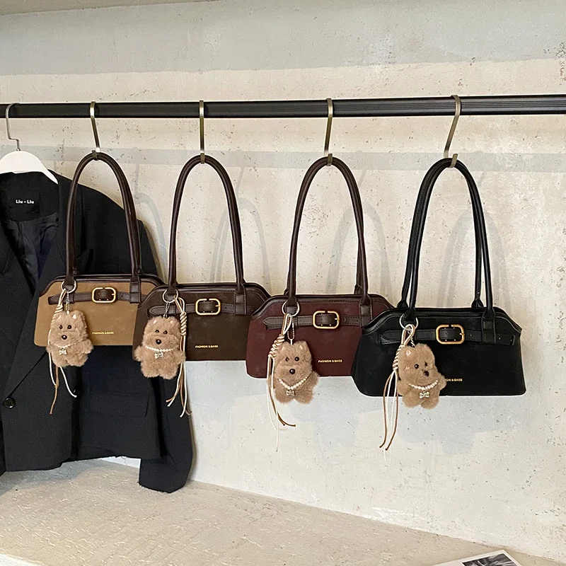 Solid Color Pu Large Capacity Sweet Tote Bags Versatile Retro Casual Underarm Shoulder Bags Hot Sale Sewing Thread Women's Bags