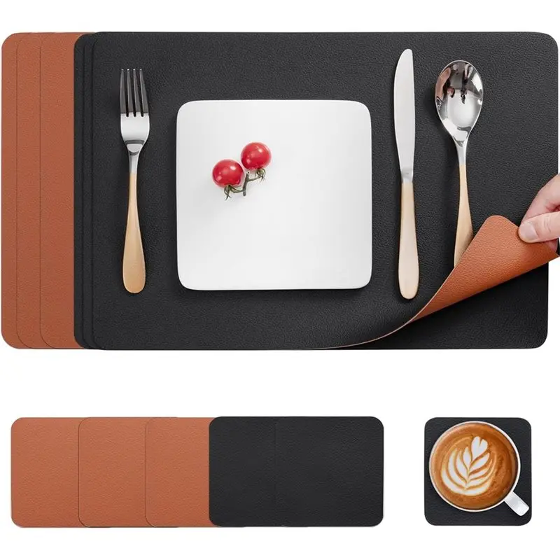 SEWS-Double-Sided Placemat Washable Dining Mat Dining Plate Mat Easy Clean Anti Slip Insulation 43Cmx 30CM Grey Green