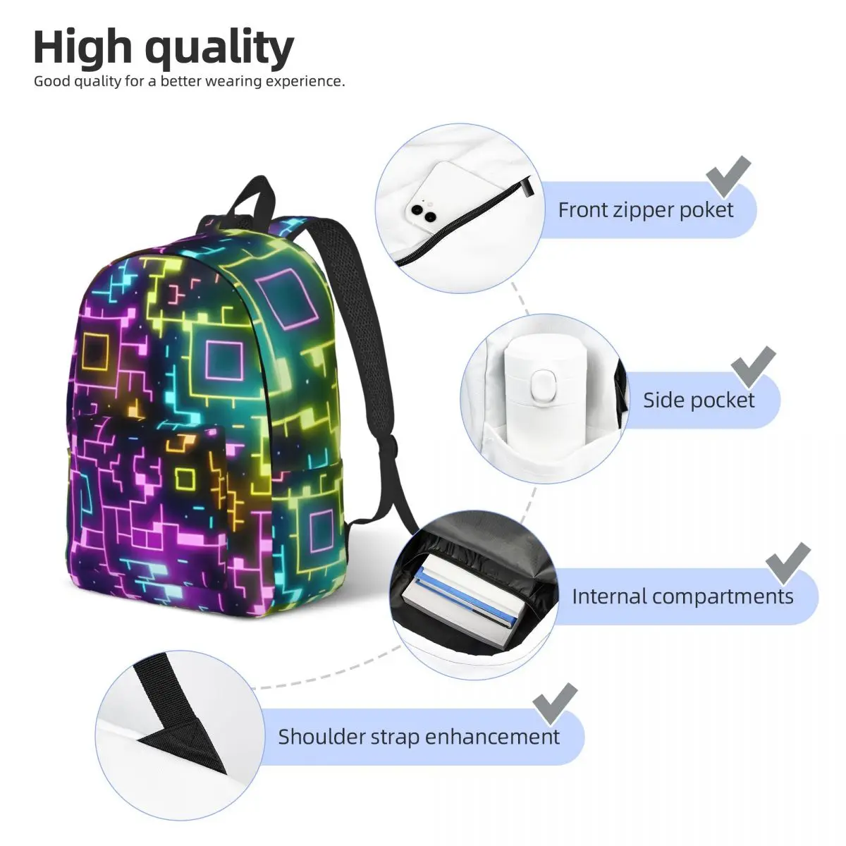 Mochila cubo geométrico Gaming Dash para preescolar, guardería, escuela, estudiante, Bookbag, niño, niña, niños, al aire libre