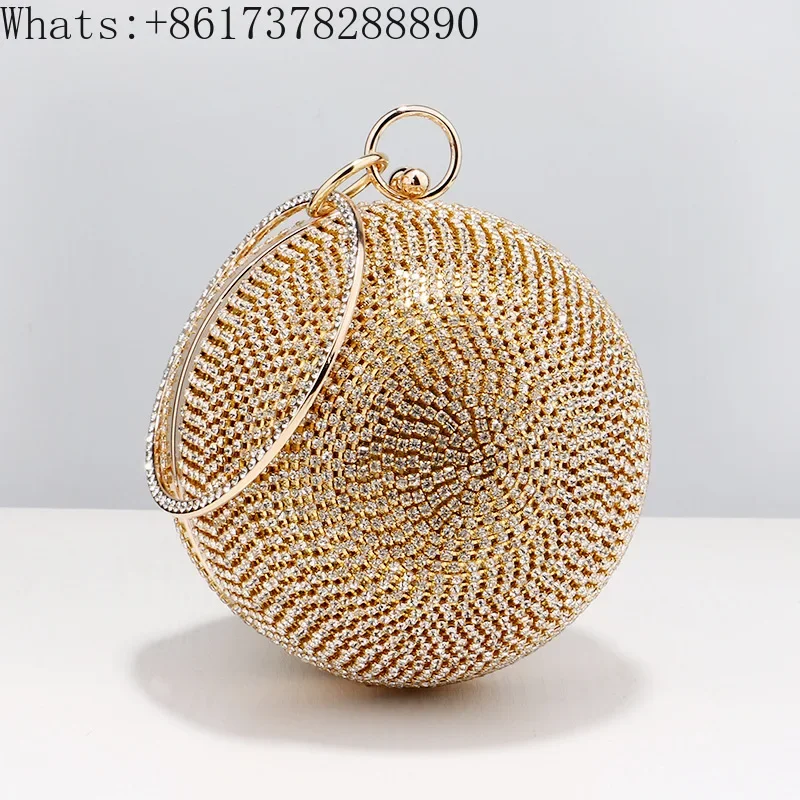 Diamond-encrusted dinner bags, ladies round bags, versatile dresses, banquet tote bags, spherical evening bags