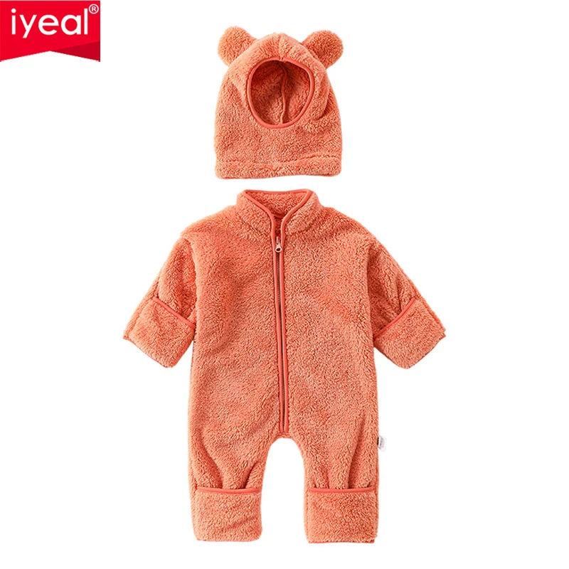 

IYEAL Baby Boys Girls Winter Romper With Hat 2Pcs Warm Fleece Jumpsuit Toddler Girl Boy Costume Hooded Newborn Baby Overalls