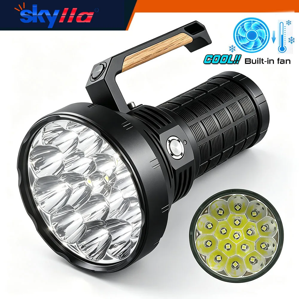 Solar Charging, Strong Light, High-Power Handheld Flashlight, Intelligent Fan Cooling, 200000LM Light, Lighting Fixtu