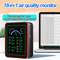 New Portable 18-in-1 Air Quality Monitor AQI CO PM2.5 PM10 PM0.3 TVOC HCHO C6H6 CO2 Detector with 1 Year Historical Data Storage