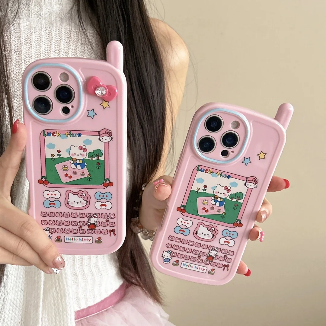 

Korea Retro Cute 3D kitten Hello Kitty Case For iPhone16 15 14 13 Pro Max lovely Cellphone Lens Design Shockproof Soft Cover﻿﻿﻿﻿