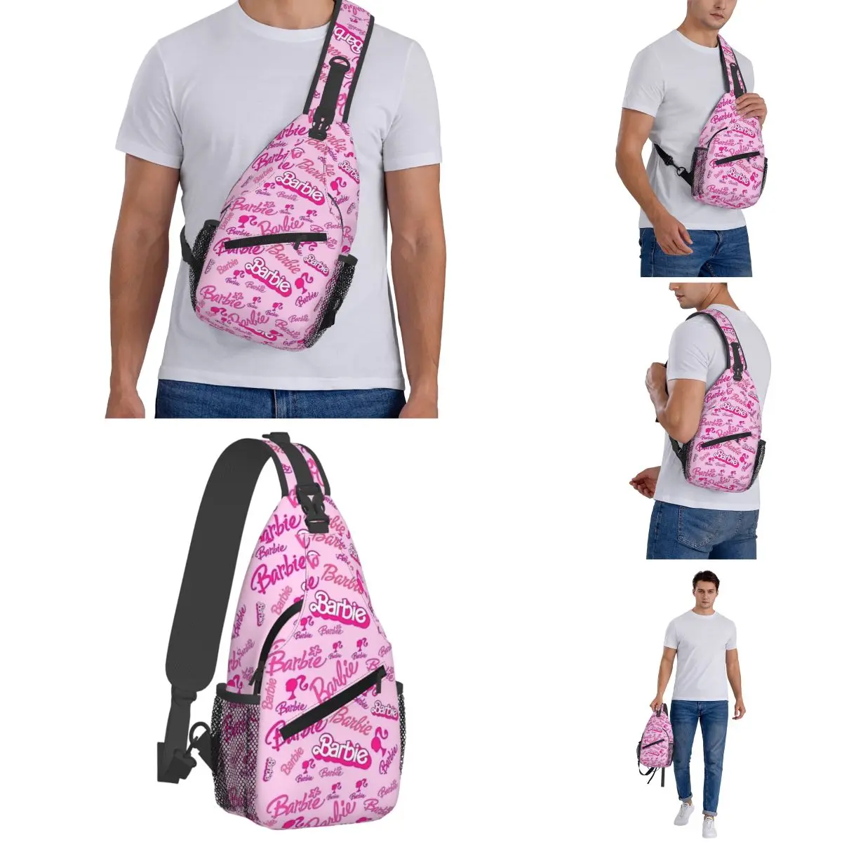 Bolsas crossbody sling para mulheres, logotipo barbie, bolsa peito rosa, mochila ombro menina, mochila para caminhadas, viagem, acampamento, cool