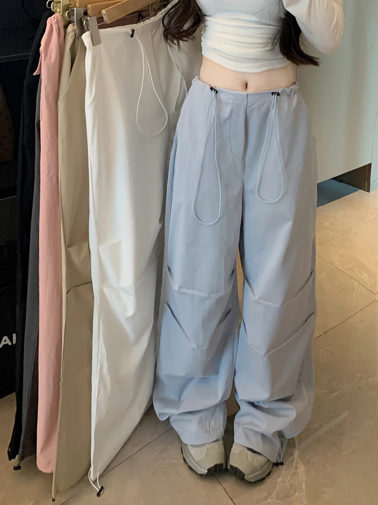 

High Waist Drawstring Loose Comfortable Color Casual Pants Women's Summer Versatile Wide Leg Pants Loose Trousers