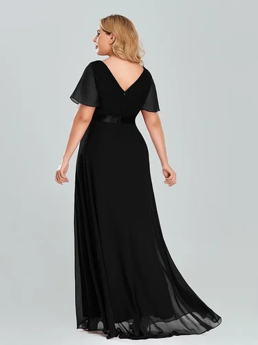 Imagen 2 del producto Vestidos De graduación De talla grande, vestidos De noche largos y elegantes, línea A, cuello en V, volantes, gasa, vestido Formal De fiesta De boda