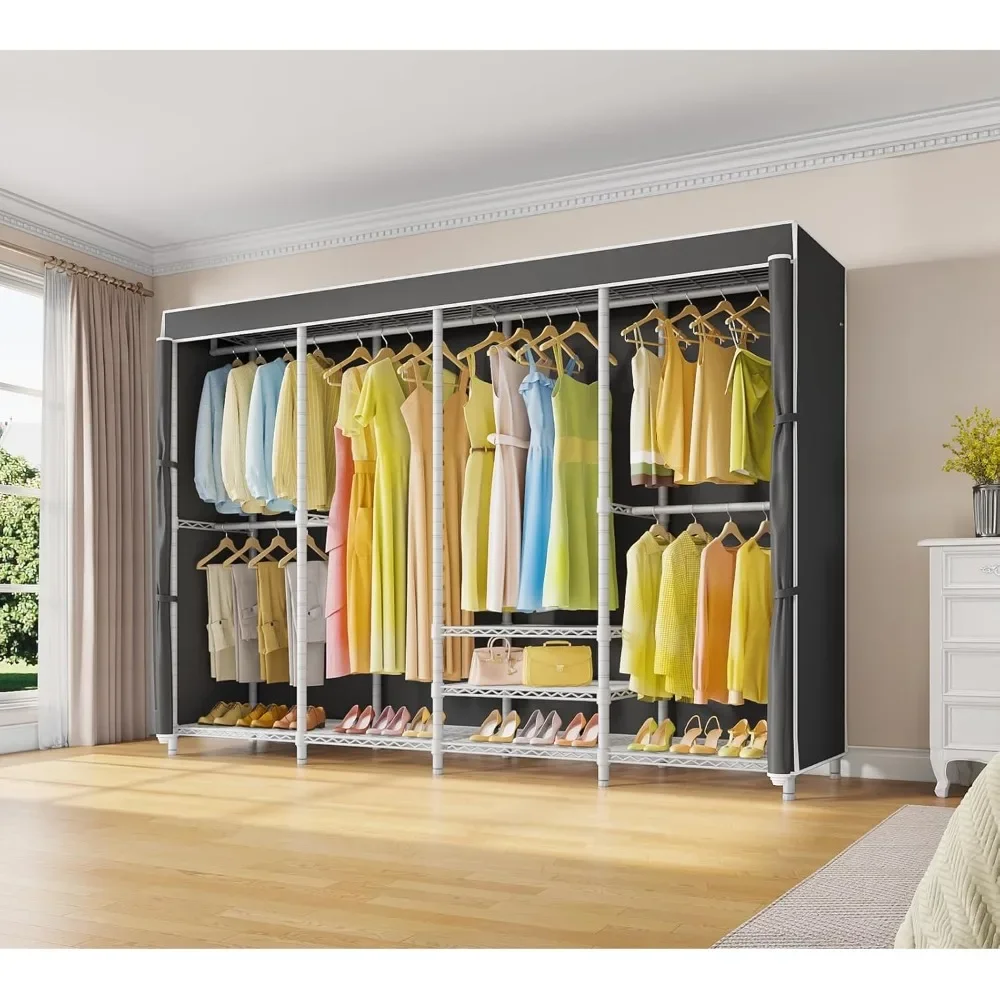 large heavy-duty portable white metal clothes rack for hanging and storing clothes