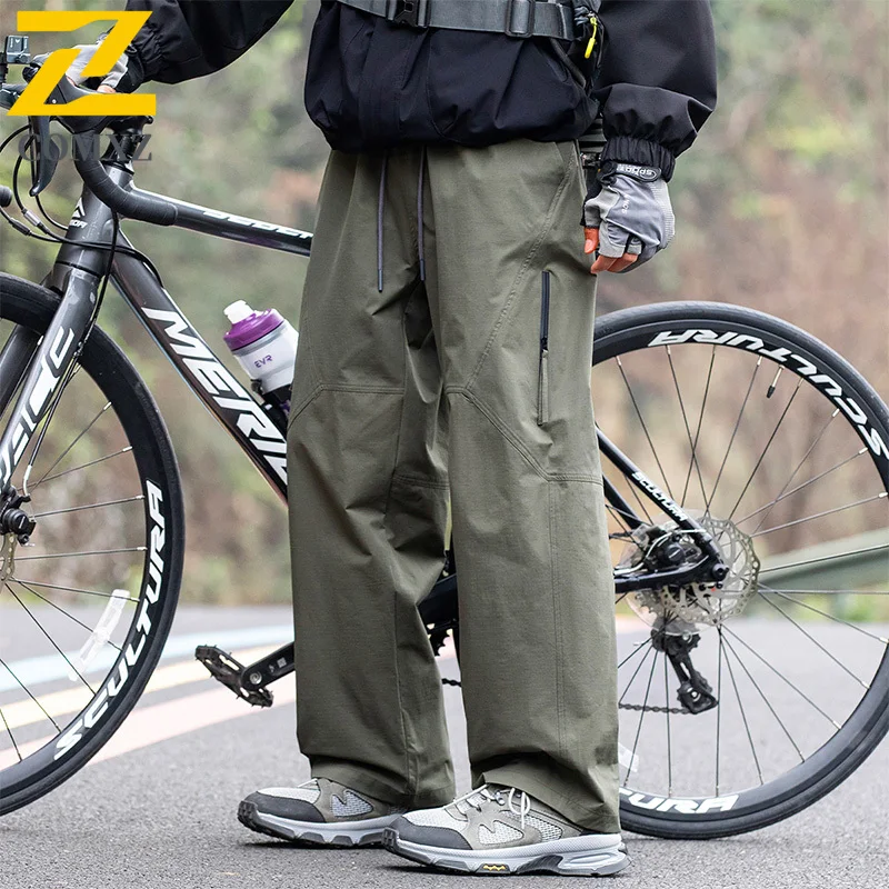Trendy Men's Cargo Pants New Autumn Adjustable Drawcord Waist Soft Trousers Trail Camping Relaxed Outdoor Utility Workwear Pants