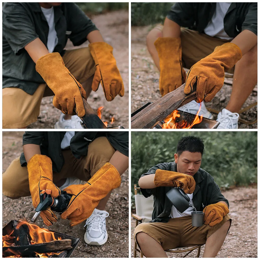 

Heat Resistant Gloves Cowhide Polyester Baking Cooking Grilling Outdoor Oven ange Men Protect Arms Fingers Steam