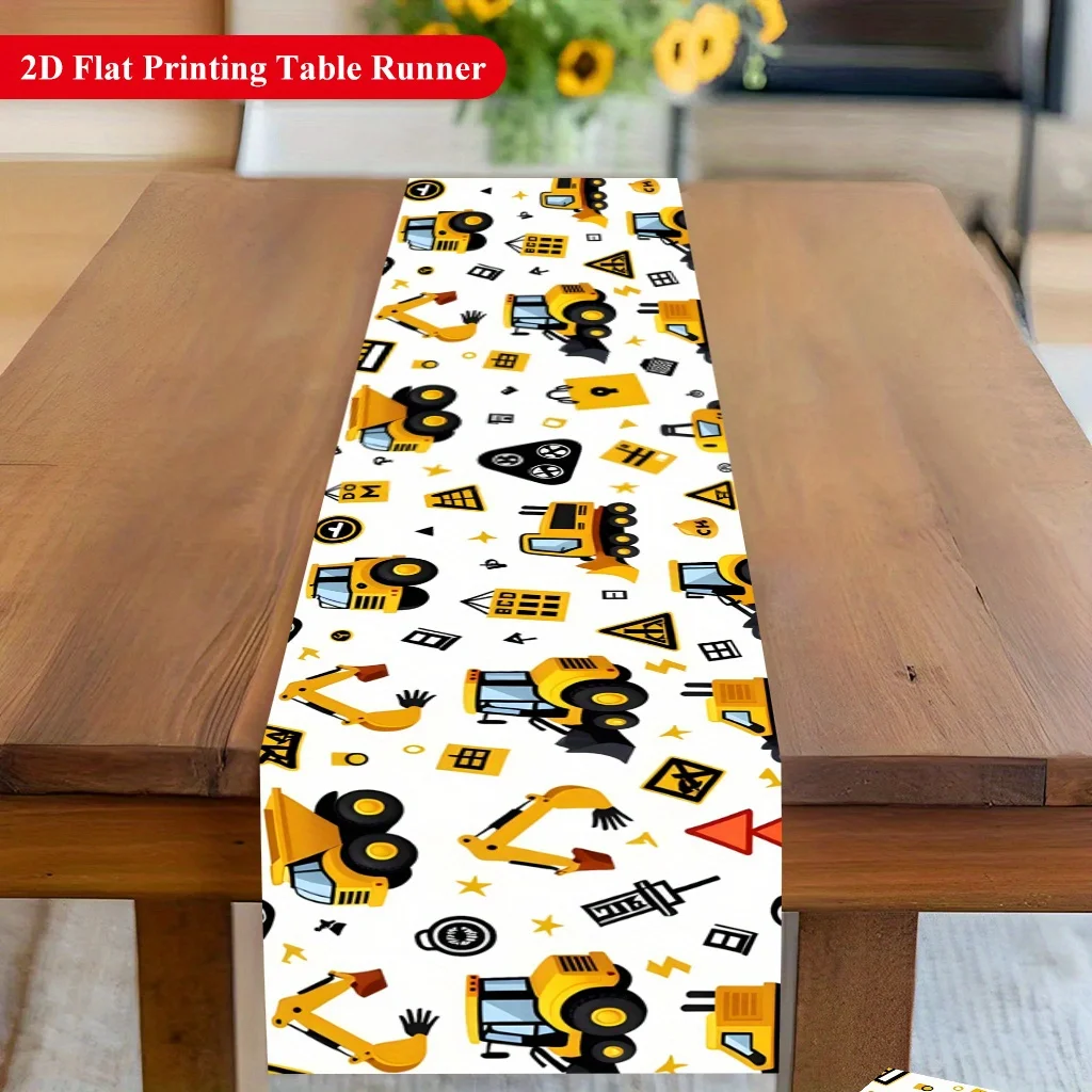 Cartoon Construction Machinery Table Runner - Vibrant Festive Decor for Dining & Coffee Tables,Home Parties, Kitchens & Holidays