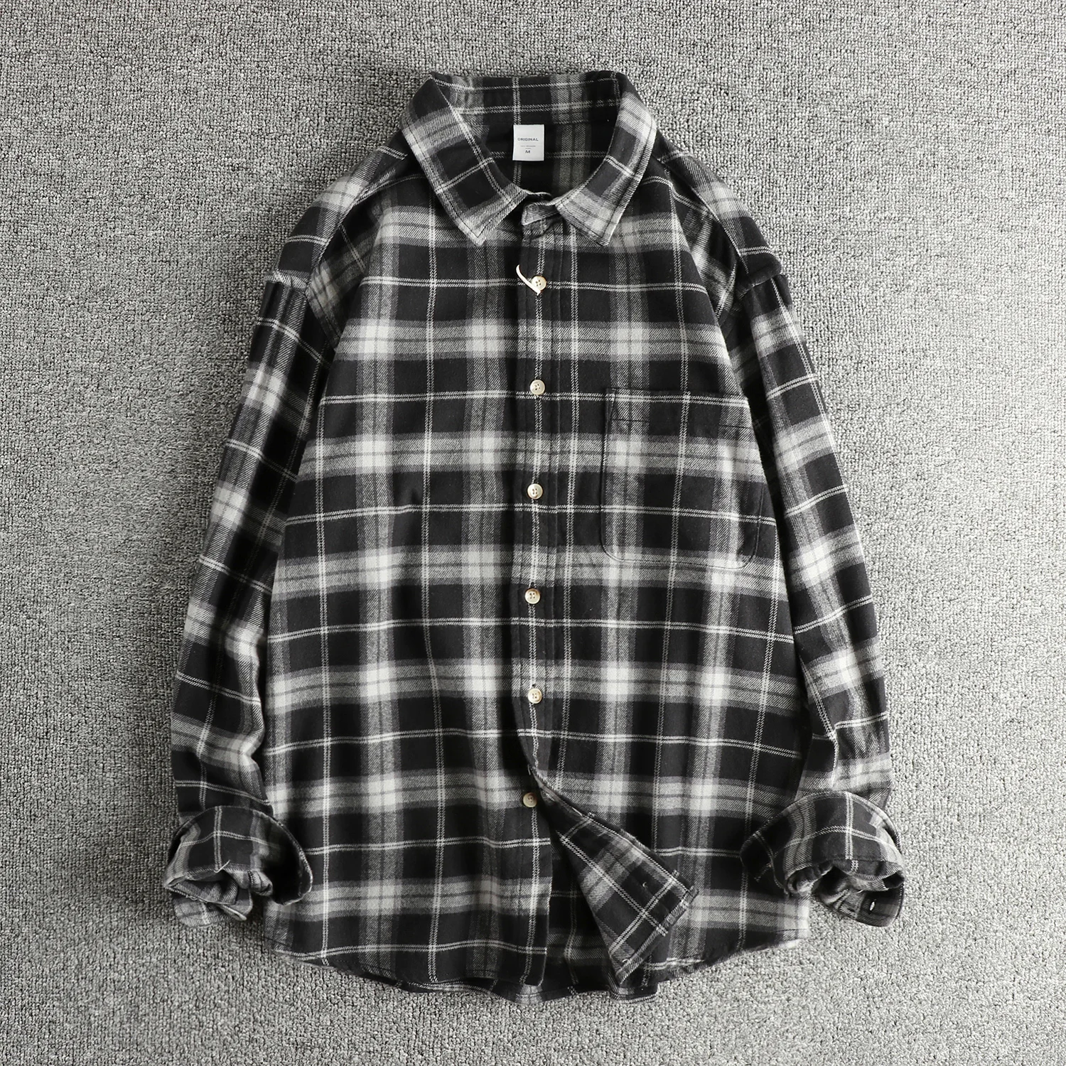 

Retro pure cotton woven plaid long-sleeved shirt men's high street trend new loose shirt jacket