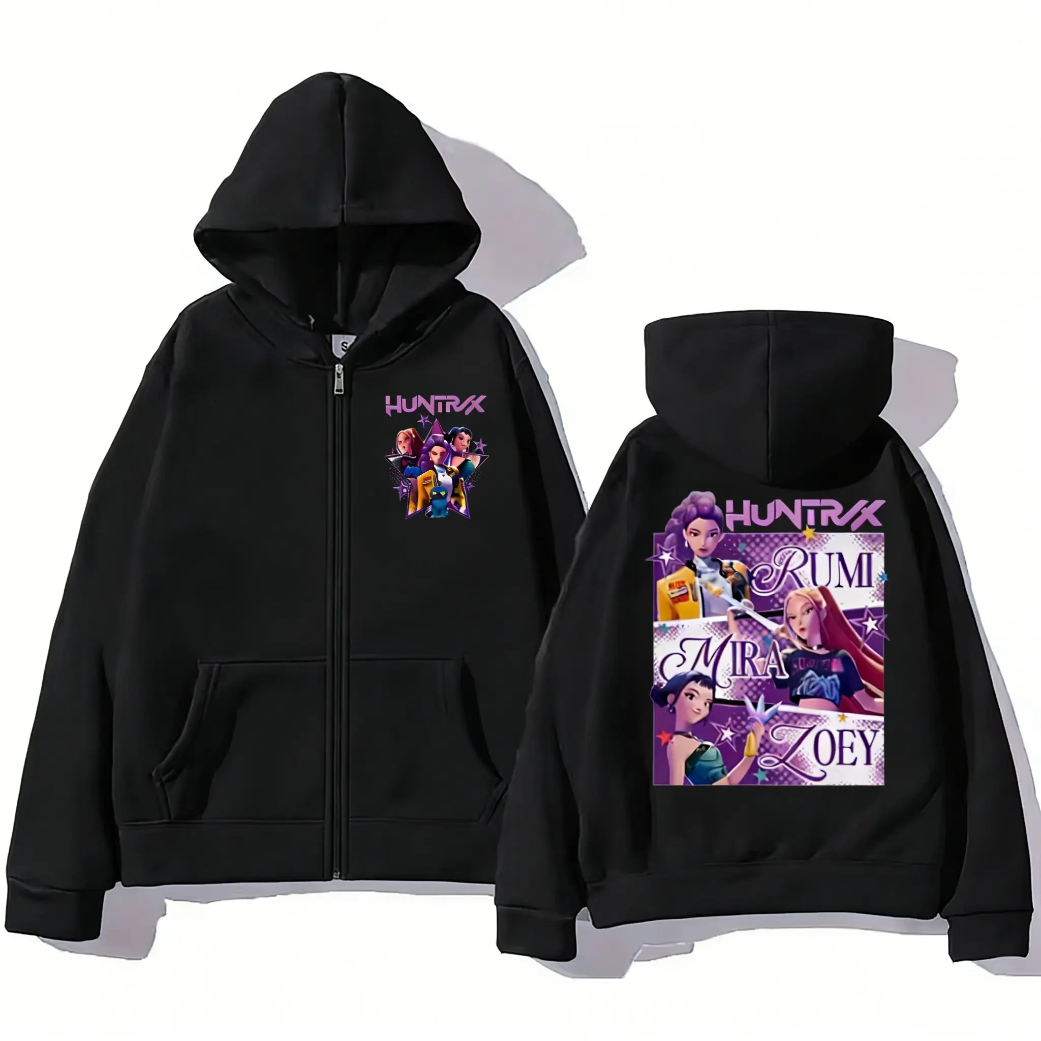 

Женские толстовки на молнии Kpop Demon Hunters Mira Rumi Zoey Huntrix, модные пуловеры с мультяшным принтом, топы для мужчин и женщин, свитшоты Y2k