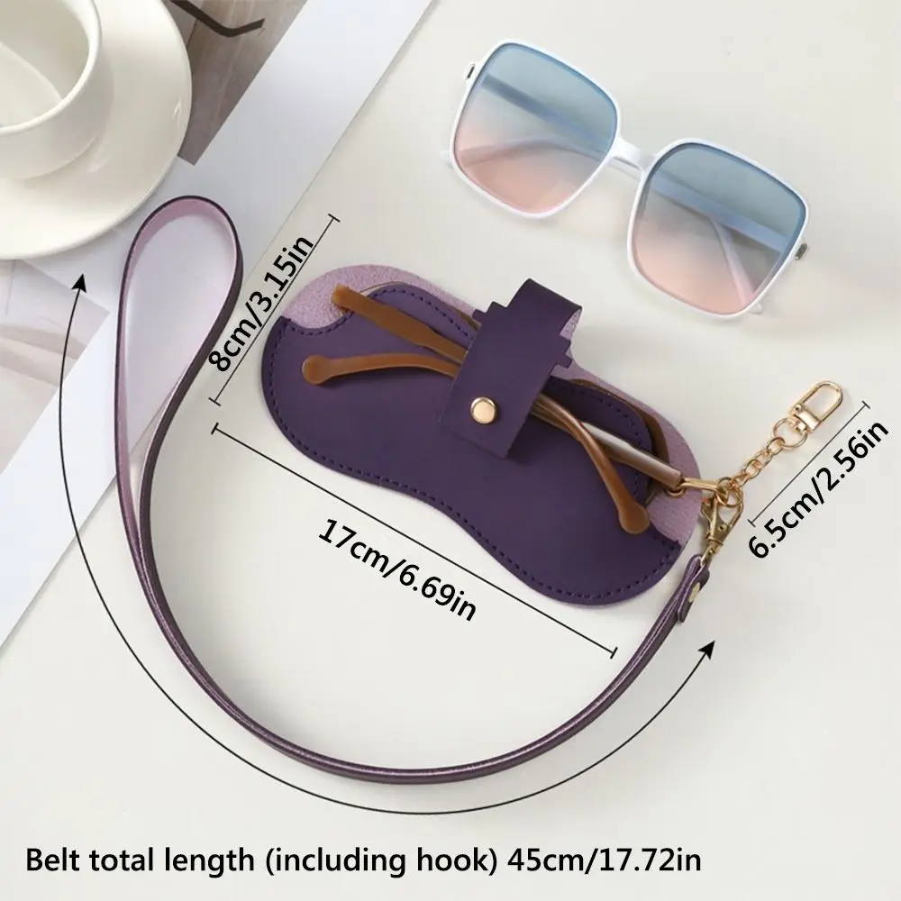 Tas Penyimpanan Kacamata Hitam Kulit PU Warna Solid dengan Tali Penyandang Kacamata Gantung Tempat Kacamata Hitam Portabel Tahan Lama