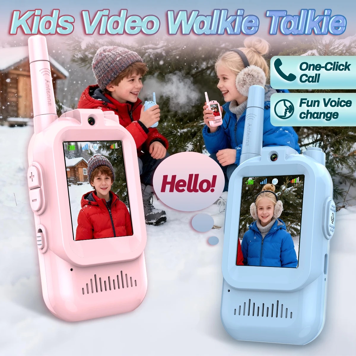 2PCS AIRITON JK200 Kids visual Walkie Talkie 2-inch HD screen voice call USB Charger Cartoon Intercom Gift For Kids Indoor Play