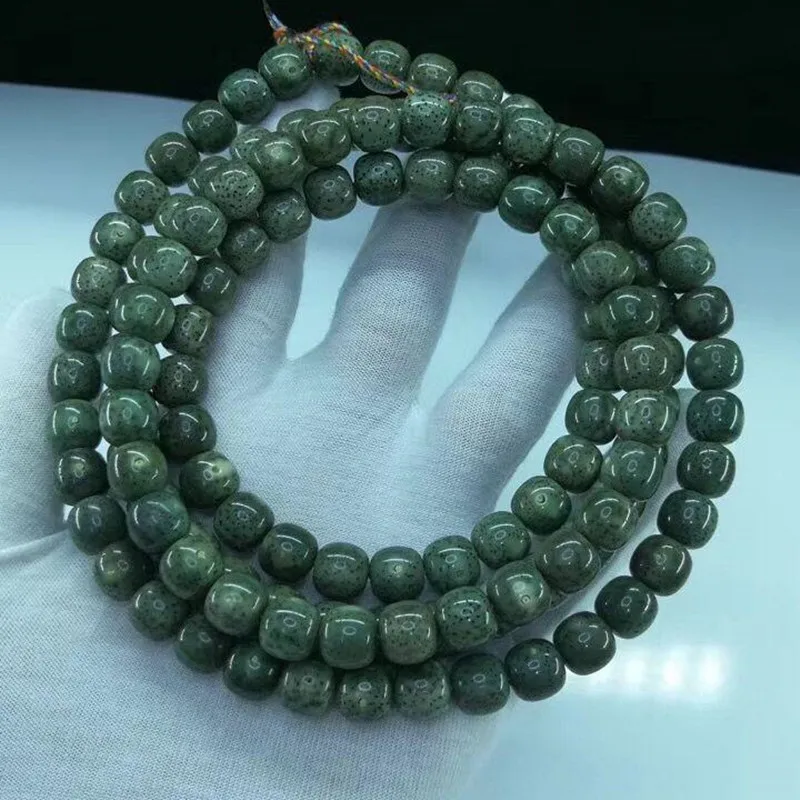 

Genuine Goods Hainan Ecological Yin Pi Emperor Emerald Bone China Stone Jade Material Xingyue Bodhi 108 Pieces Green Ph