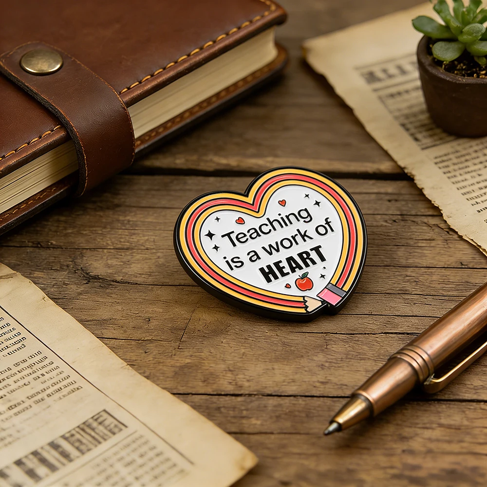 Lehren ist eine Arbeit des Herzens Emaille-Pin Bunte Herzen Doodle Bleistift-Brosche Geschenkidee Lehrer Positives Apfel-Accessoire Abzeichen – Detail 5