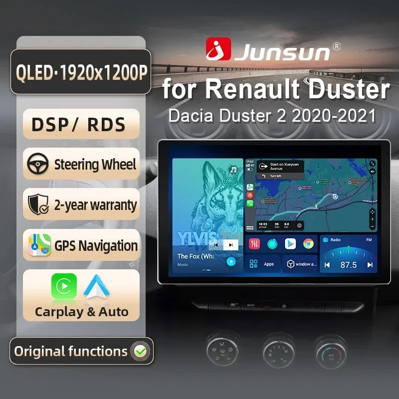 Junsun 11.5 "Android 14 autoradio sans fil Carplay pour Renault Duster HM Arkan 2019-2021 écran multimédia systèmes Samrt DSP SW