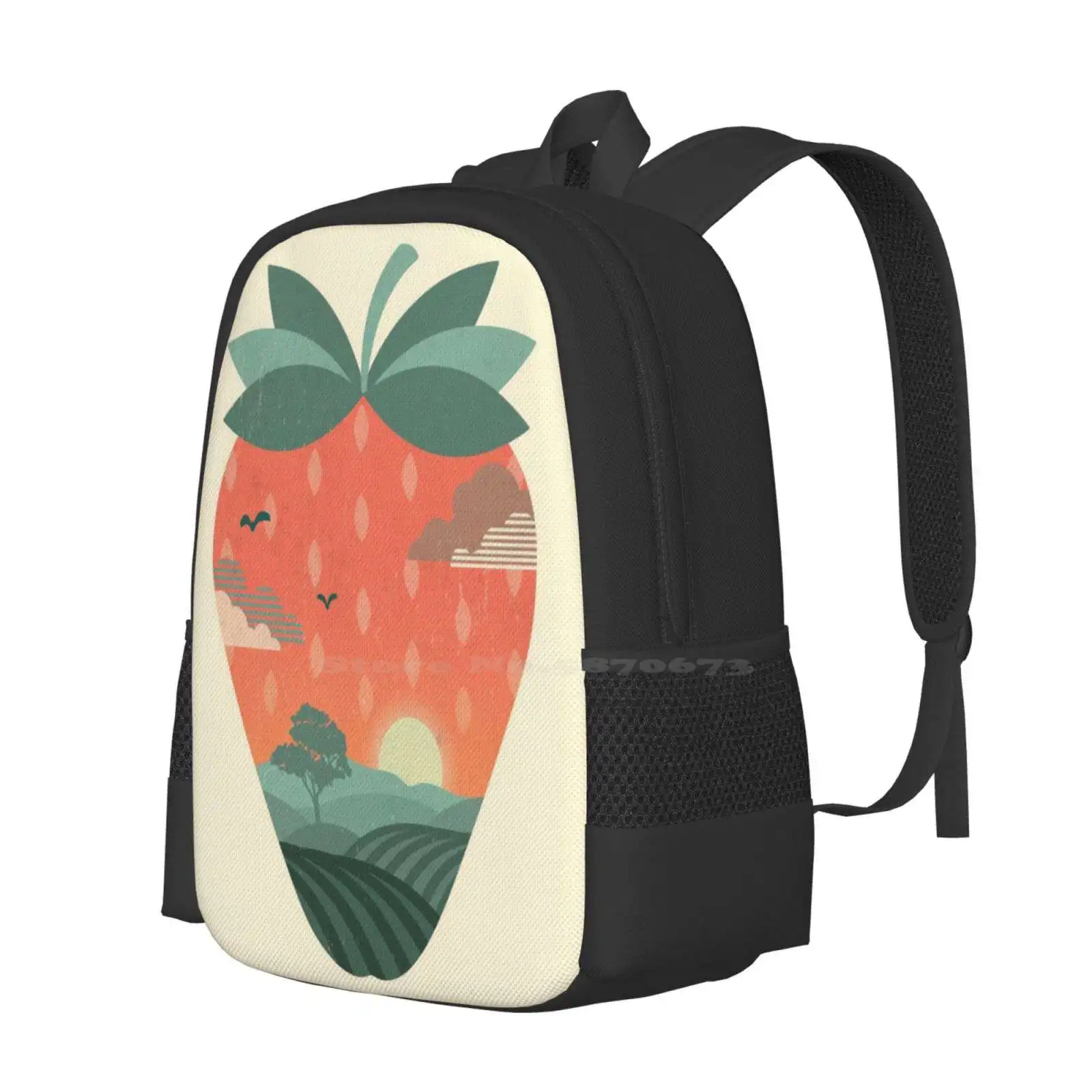 Strawberry Fields Hot Sale Backpack Fashion Bags Sunset Nature Strawberry Fruit Summer