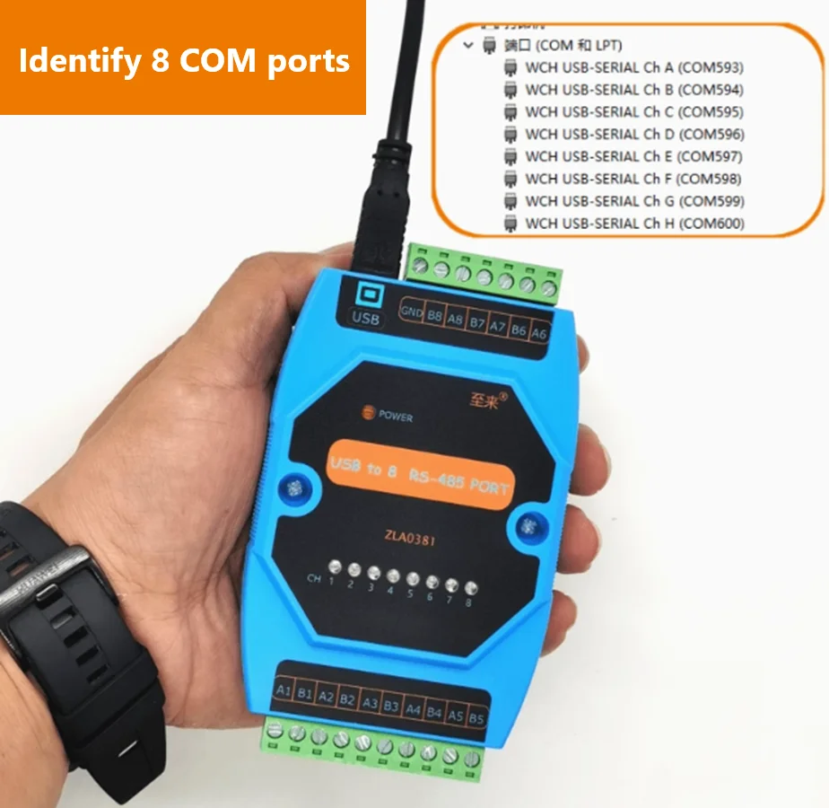 USB to 8-port RS-485 converter, 8-channel 485 serial port cable, COM port communication conversion, lightning protection