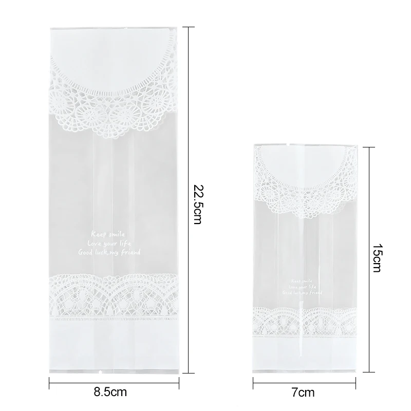50Pcs White Lace Cookie Biscuit Bag Clear Candy Snack Wrap Bag Wedding Birthday Party Supplies Christmas Gift Baking Packaging