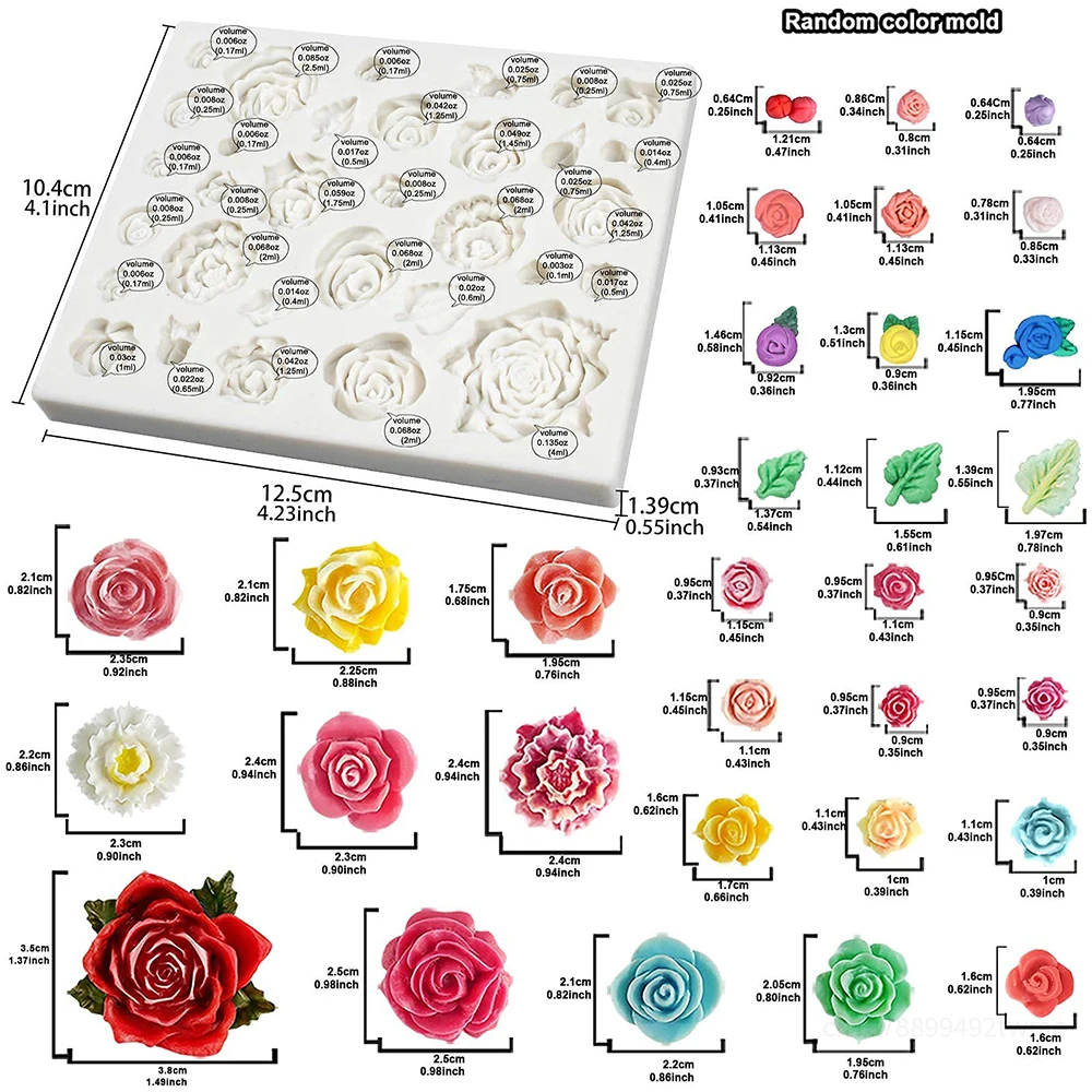 32-Cavity Mini Roses Flower Fondant Candy Silicone Mold for Sugarcraft Cake Decoration Resin Jewelry Casting Crafting Mold Tools