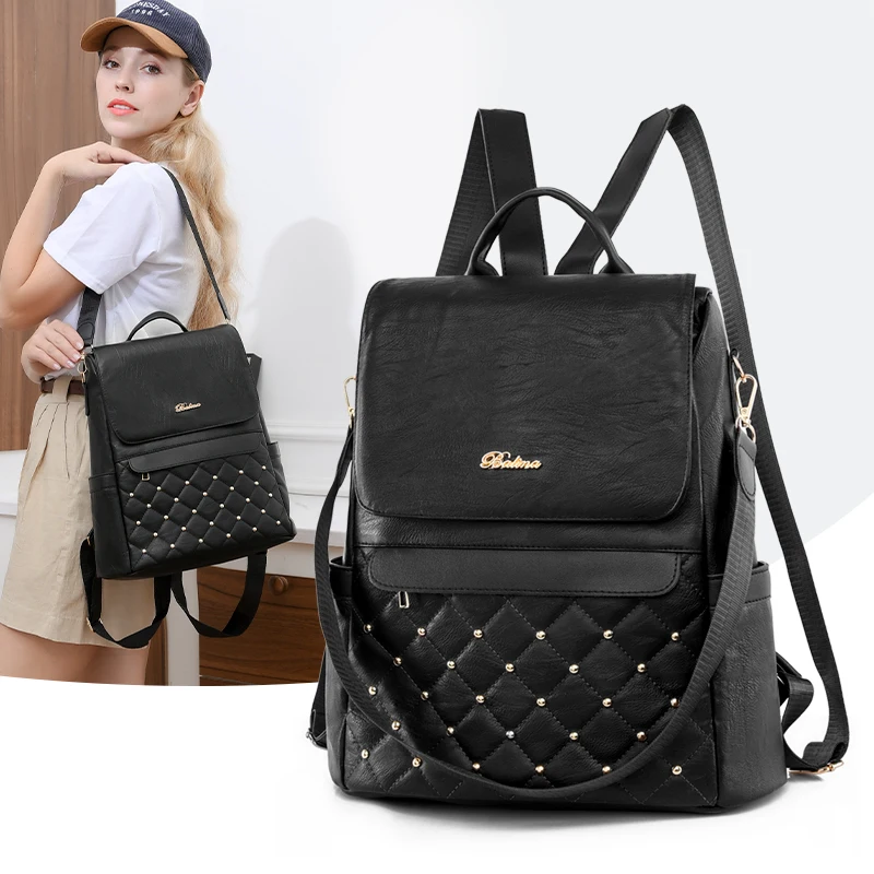 Mochila De cuero suave de alta calidad para mujer, bolso escolar de gran capacidad, de diseñador de lujo, color negro