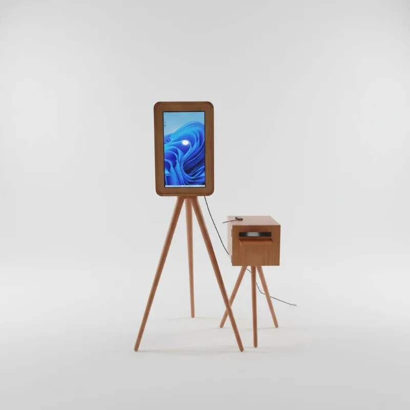 Portable tripod wooden style photo booth with bracket y