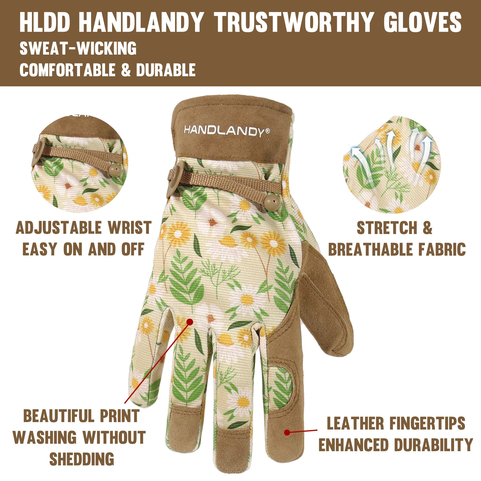 HANDLANDY Gardening Gloves for Women, Breathable Ladies Leather Garden Yard Gloves Best Gift for Gardeners