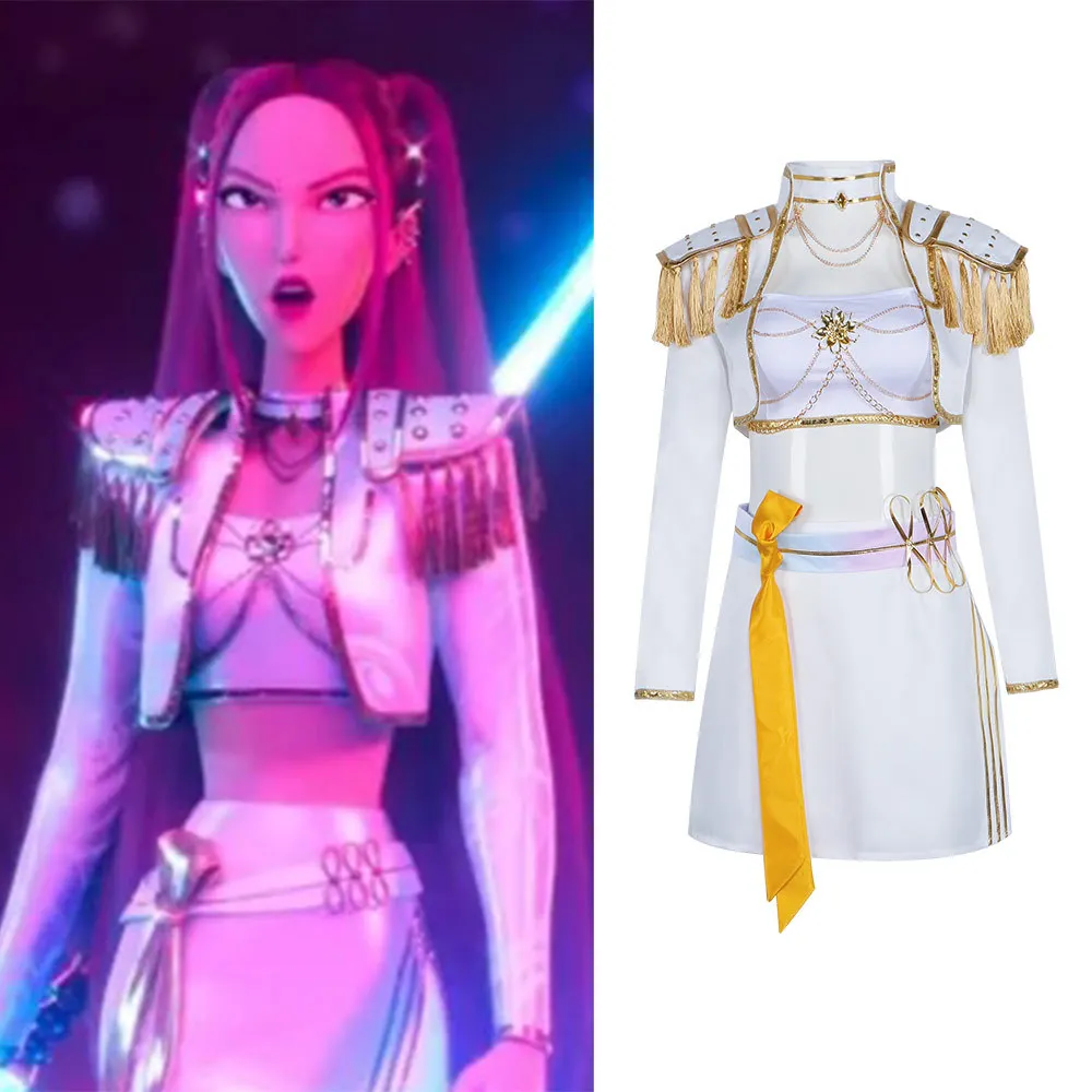 K-POP Witch Hunt Cosplay Costume, Zoe Mira Rumi Cosplay Stage Performance Costume, White Songwriting Costume