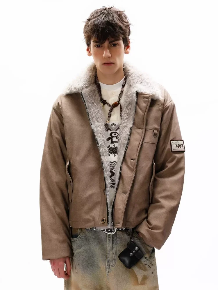 

Мужская короткая куртка-бомбер в американском стиле из искусственной кожи с отложным меховым воротником, коричневая, утепленная, для сохранения тепла