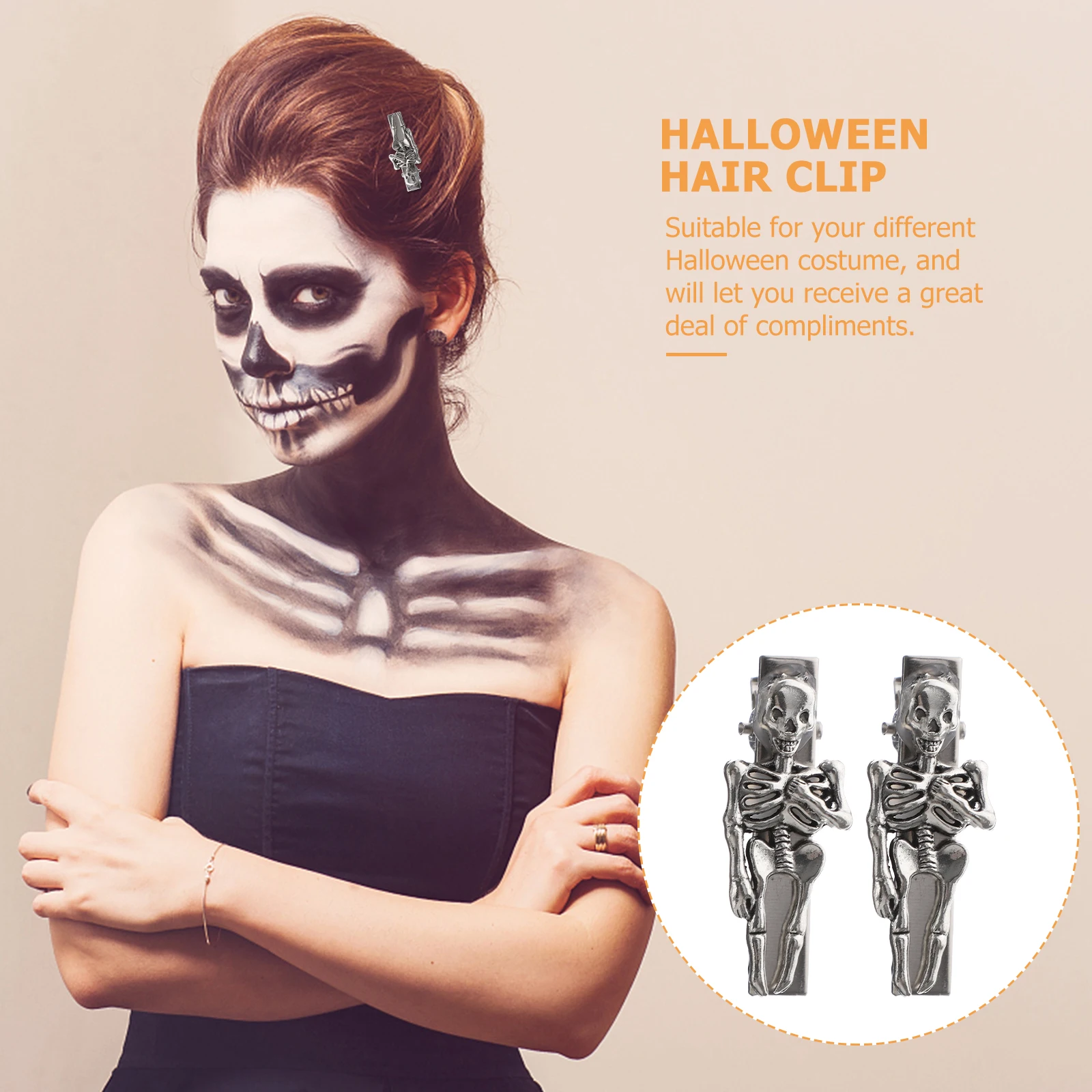 

2Pcs Skull Hair Clip Gothic Halloween Hair Accessories for Women Girls Costume Party Carnival Prom Photography Props