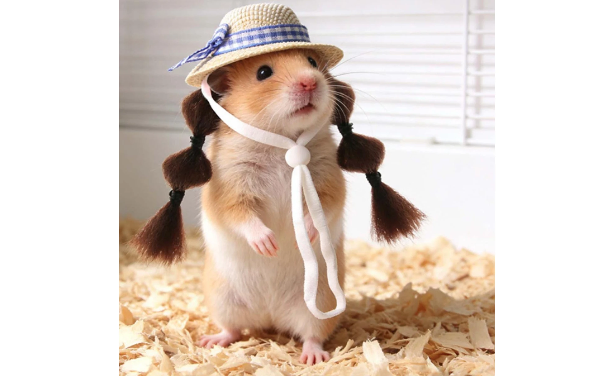 Small Pet Hat Chin Strap Plaid Ribbon Straw Hat Pet Costume Lightweight Breathable for Birds