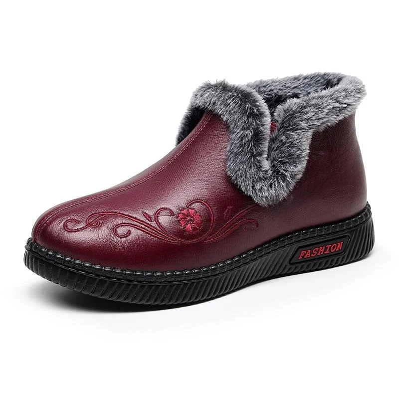 

Women's Cotton Shoes Fleece Lined Flat Heel Soft Bottom Winter Booties Comfortable Mom Shoes Slip on Elderly Friendly