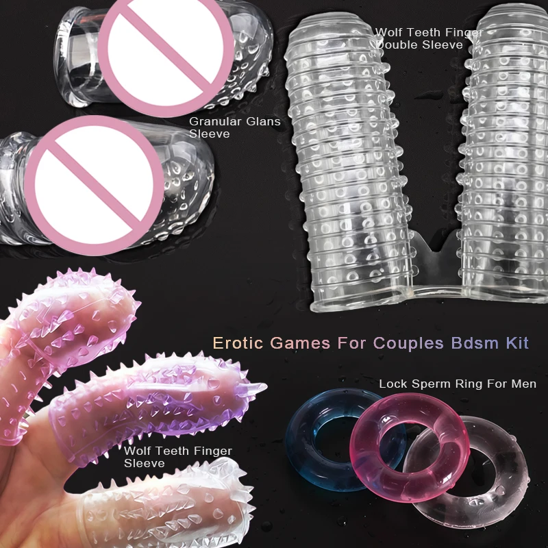 Erotic Intimate Toys In Couple Wolf Teeth Finger G-Spot Massage Cover Granular For Penis Enlarger Sleeve Lock Sperm Ring Sex Sho
