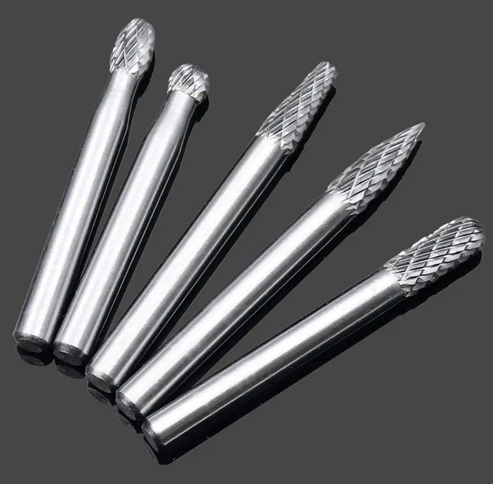 Binoax 10pcs Tungsten Carbide Burrs Set 3/6MM Shank Double Cut Solid Carbide Rotary Burr Set for Die Grinder Drill