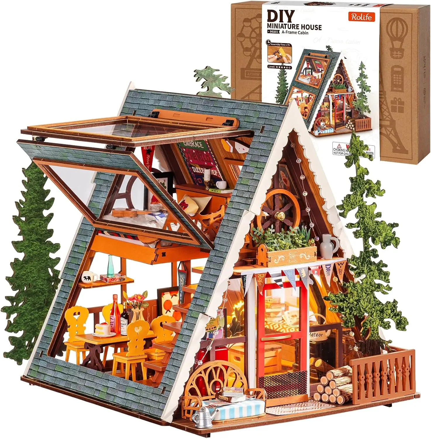 DIY Miniature Forest Tiny House Kit-A-Frame Cabin with LED Lights | Beginner-Friendly Mini House Building Kit for Teens, DIY Cra