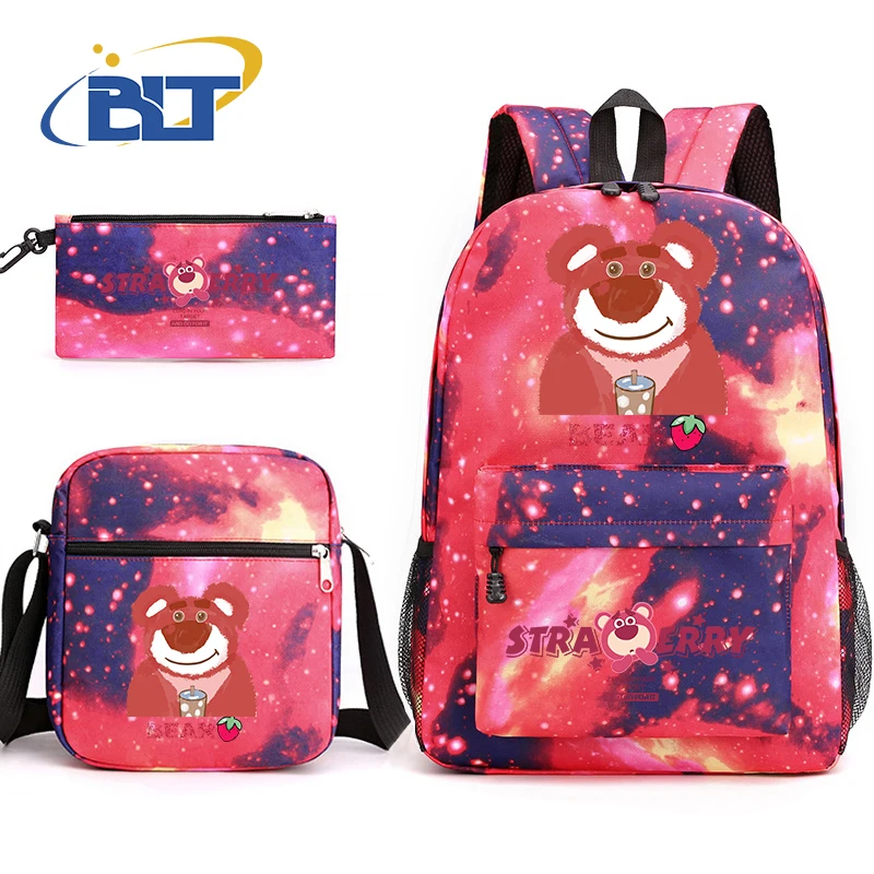 Lotso-conjunto de bolsos escolares con estampado de oso para estudiantes, mochila informal, bolso de hombro, estuche para lápices, juego de 3 piezas para niñas