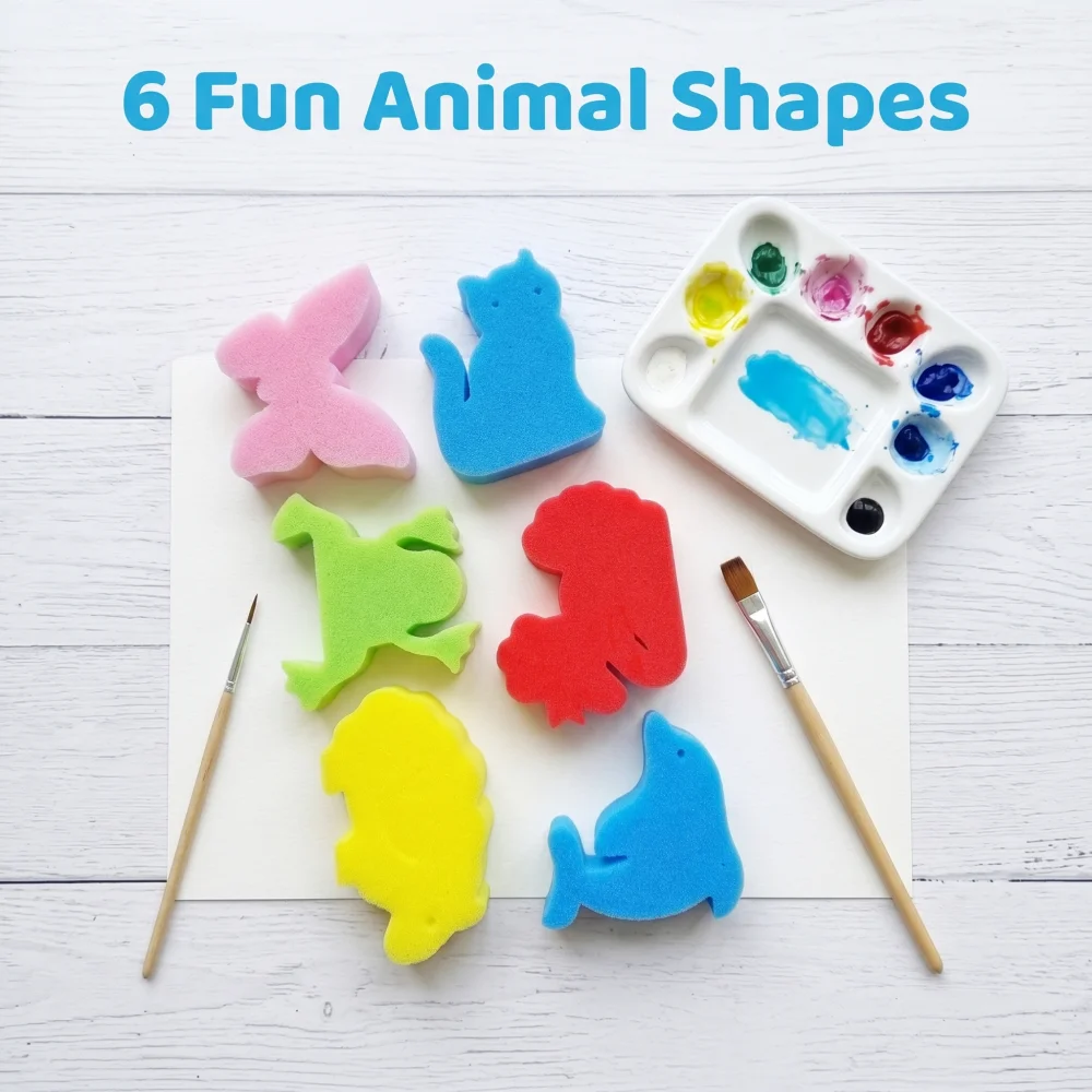 6Pcs Animal Pattern Sponge Stamps, Butterfly Cat Dolphin Painting Tools, Washable Craft Stamp Set for Art Creation