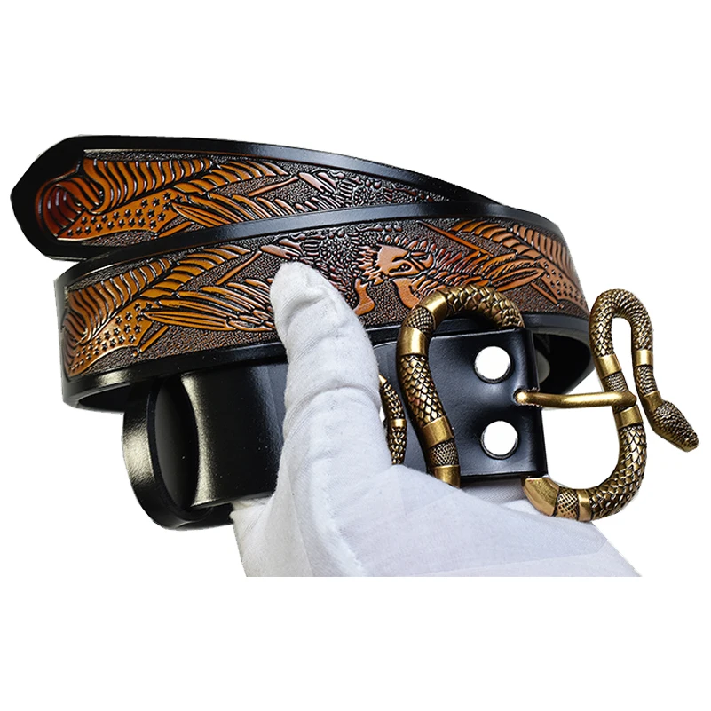 Western Eagle Reliëf Lederen Slangenlegering Gesp Mannen Riem Mode Jeans Causale Broek Mannen Riem