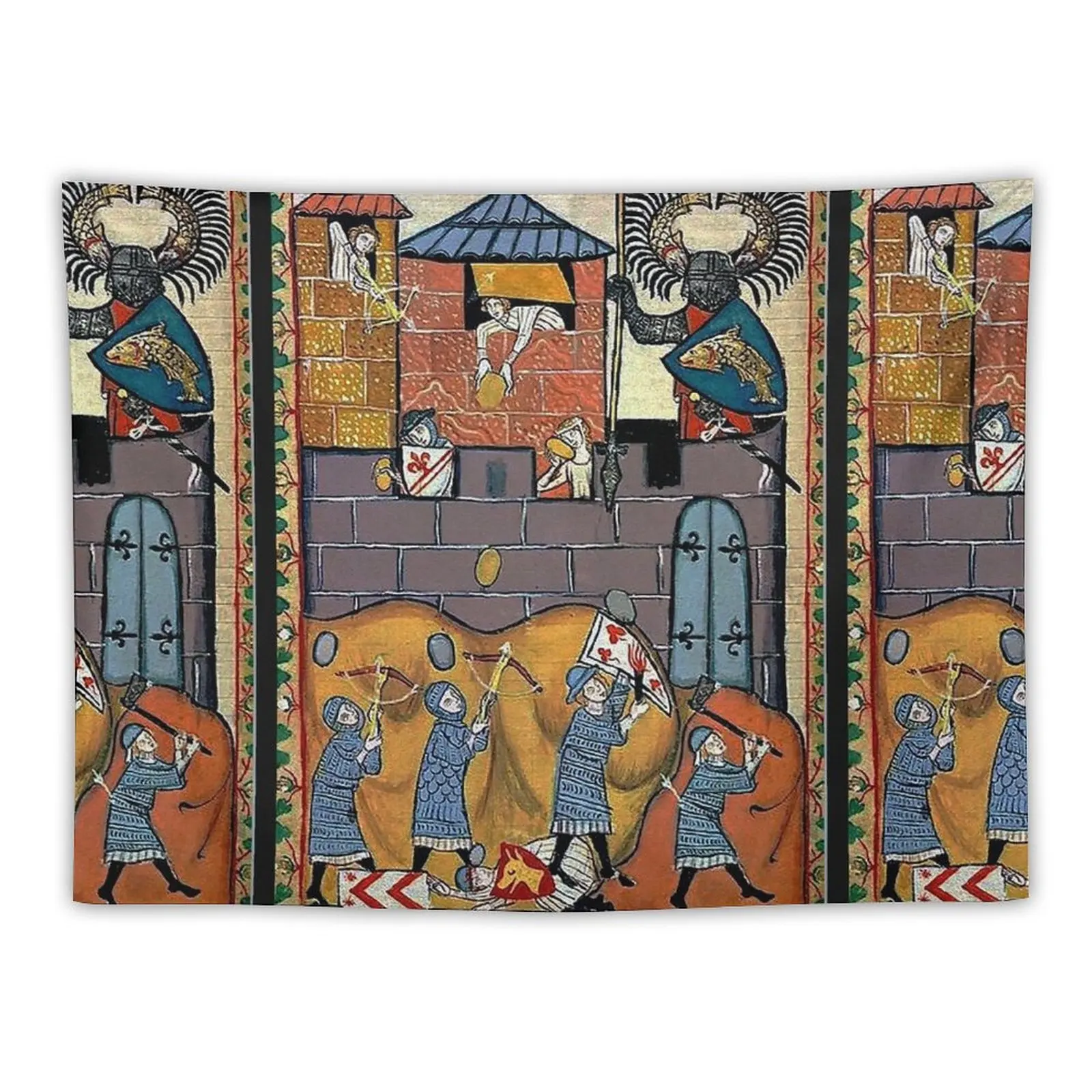 

German Medieval Siege Battle Scene Tapestry Aesthetic Home Decor Outdoor Decoration