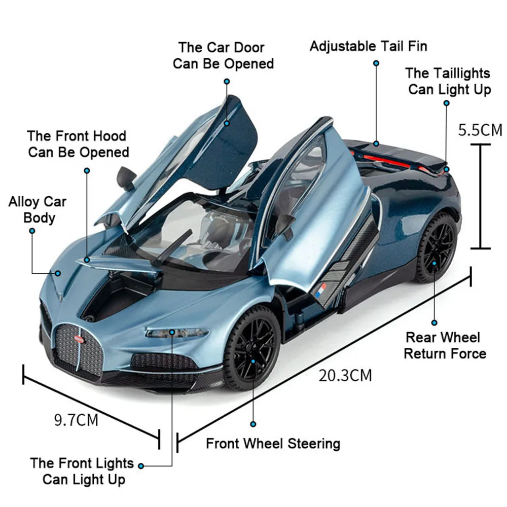 Schaal 1:24 Bolide Tourbillon Model Speelgoed Auto Legering Diecast Voertuig 4-deurs geopend Metalen Body Geluid Licht Trek Auto's Decoratief